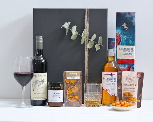 Premium Hamper Box - Gift Idea for Him - Whisky, wine and treats - Sunshine Coast