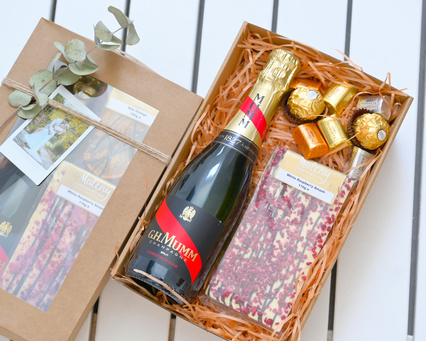 Champagne and Maleny Chocolate Raspberry Smash Gift Box Hamper